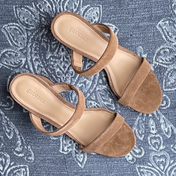 Soludos Tan Suede Double Strap Block Heel Sandals - Picture 5 of 12